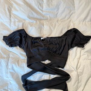 Black Off-Shoulder Wrap Crop Top